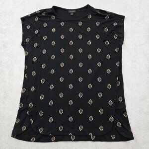 J Jill Wearever Collection Tunic Blouse Top Size M Stretch Tulip Hem Leaf Design